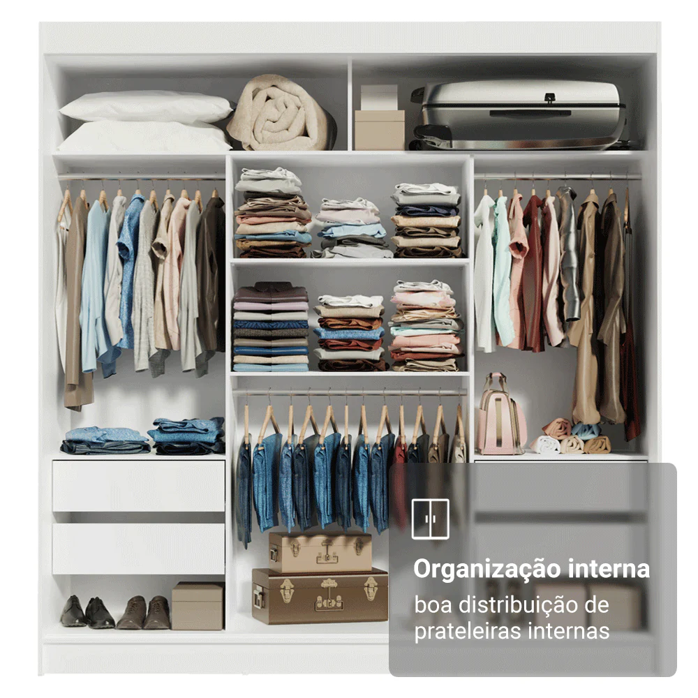 Guarda-Roupa Casal 3 Portas de Correr com Espelho Branco Madesa Reno - Image 5