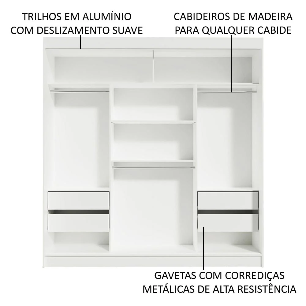 Guarda-Roupa Casal Madesa Reno 3 Portas de Correr com Espelho Branco/Preto - Image 5
