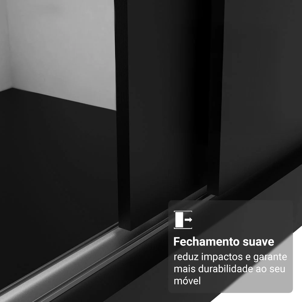 Guarda-Roupa Casal 3 Portas de Correr com Espelho Preto Madesa Reno - Image 4