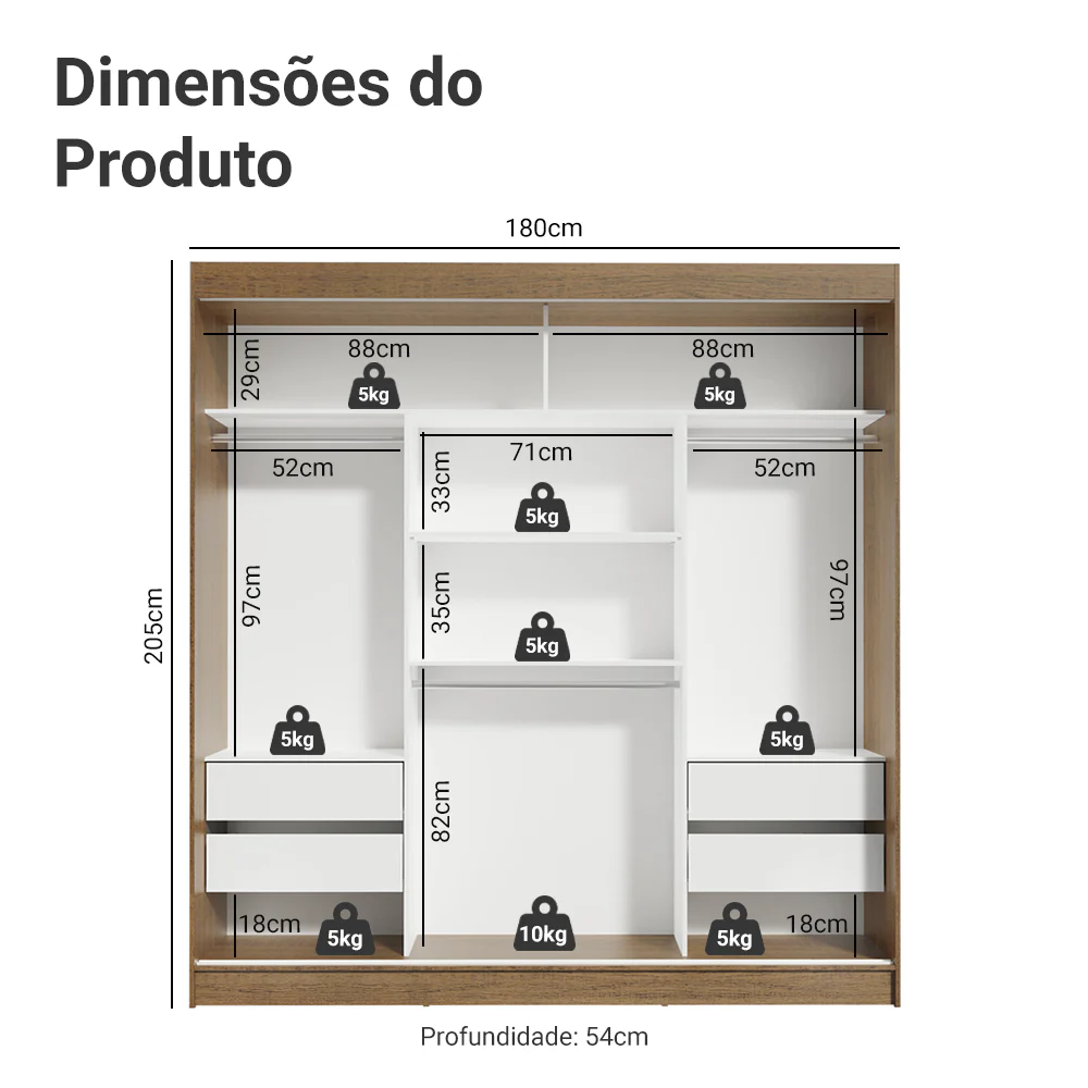 Guarda-Roupa Casal 3 Portas de Correr com Espelho Rustic/Preto Madesa Reno - Image 3