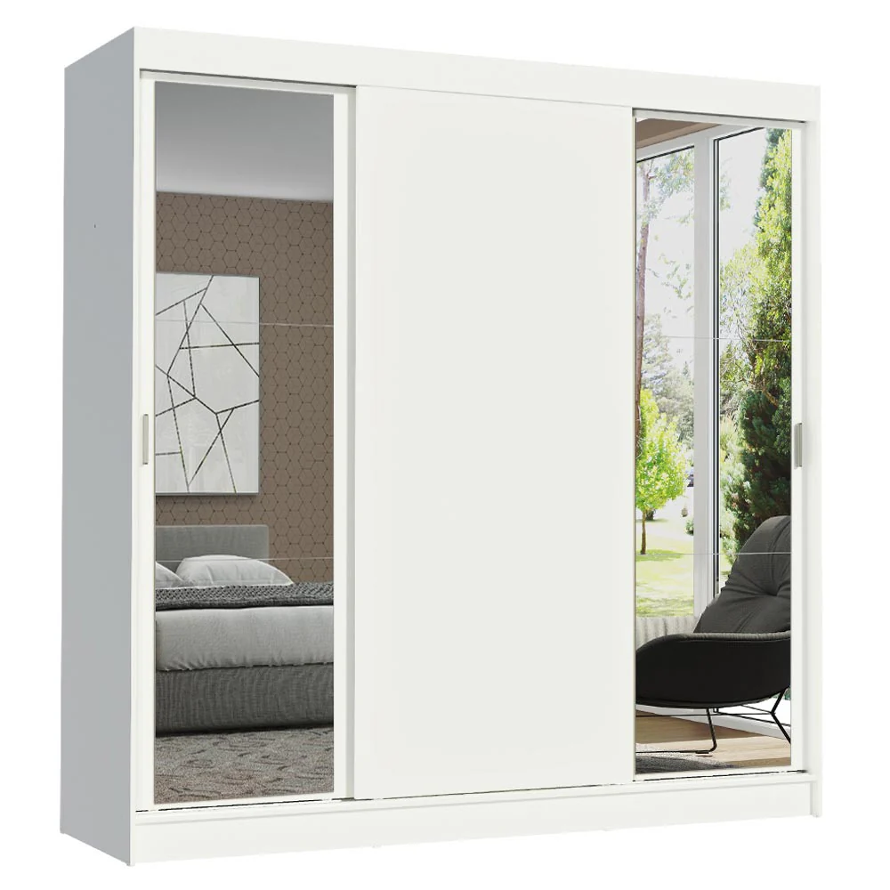 Guarda-Roupa Casal Madesa Reno 3 Portas de Correr com Espelhos Branco - Image 2
