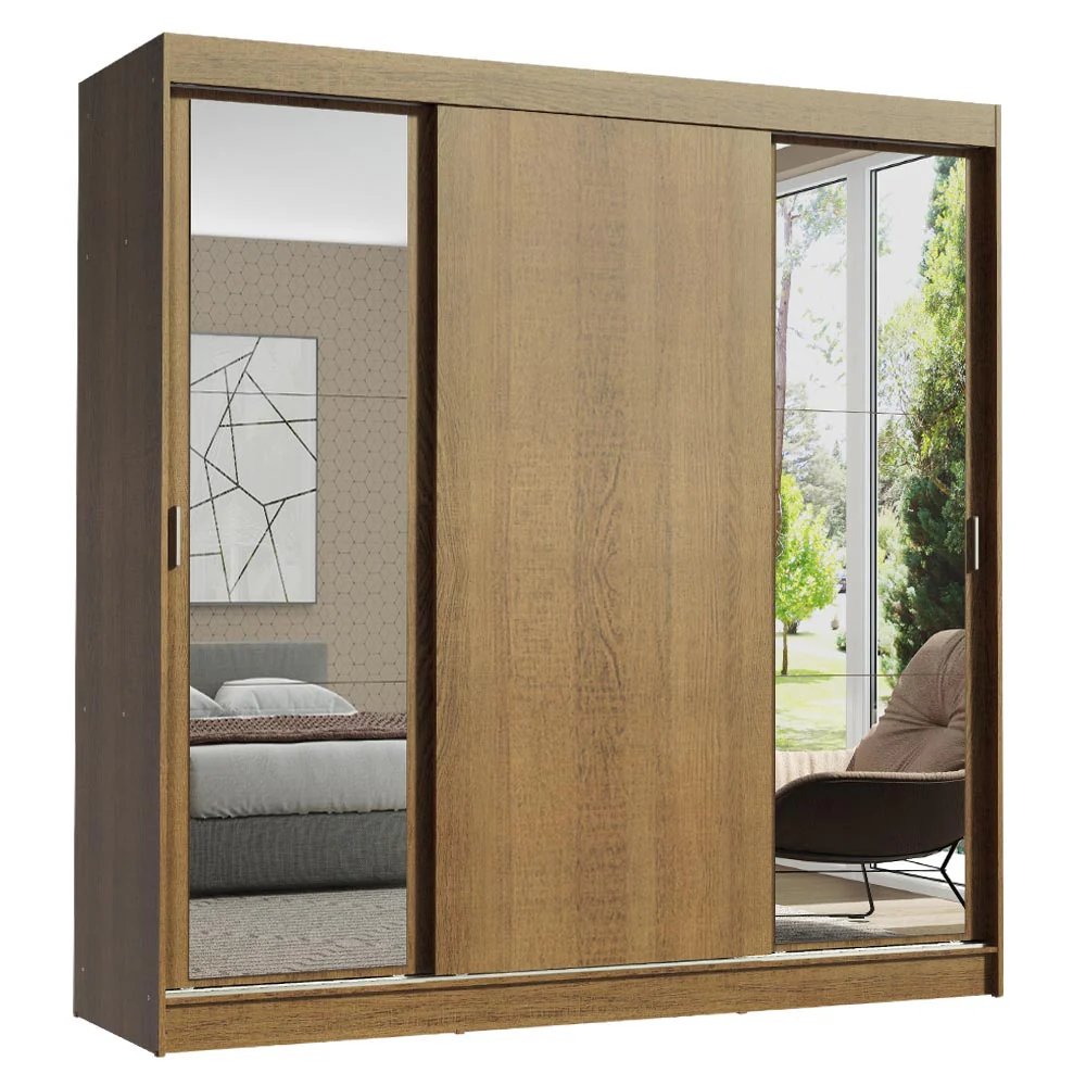 Guarda-Roupa Casal Madesa Reno 3 Portas de Correr com Espelhos Rustic - Image 2