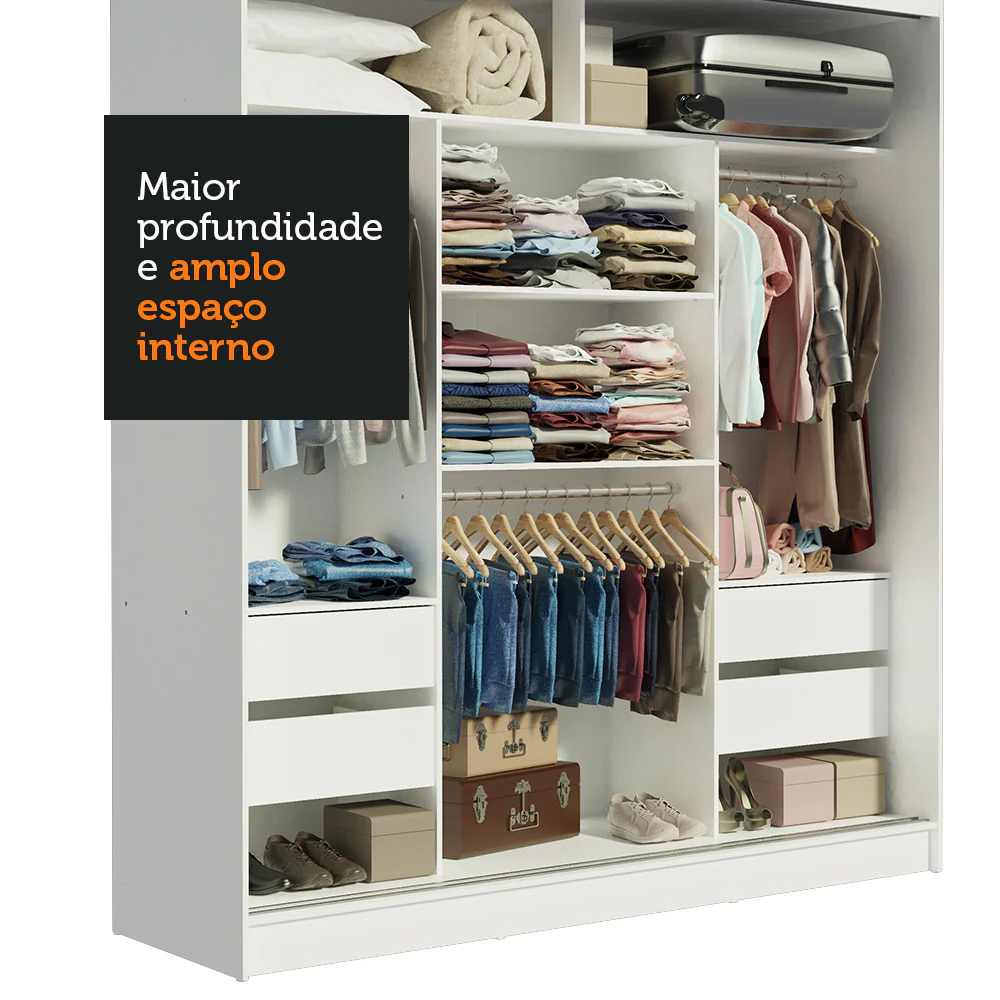 Guarda-Roupa Casal Madesa Reno 3 Portas de Correr de Espelho Branco/Rustic - Image 6