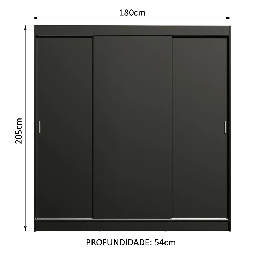 Guarda-Roupa Casal Madesa Reno 3 Portas de Correr Preto - Image 3