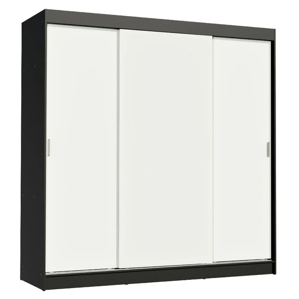 Guarda-Roupa Casal Madesa Reno 3 Portas de Correr Preto/Branco - Image 2