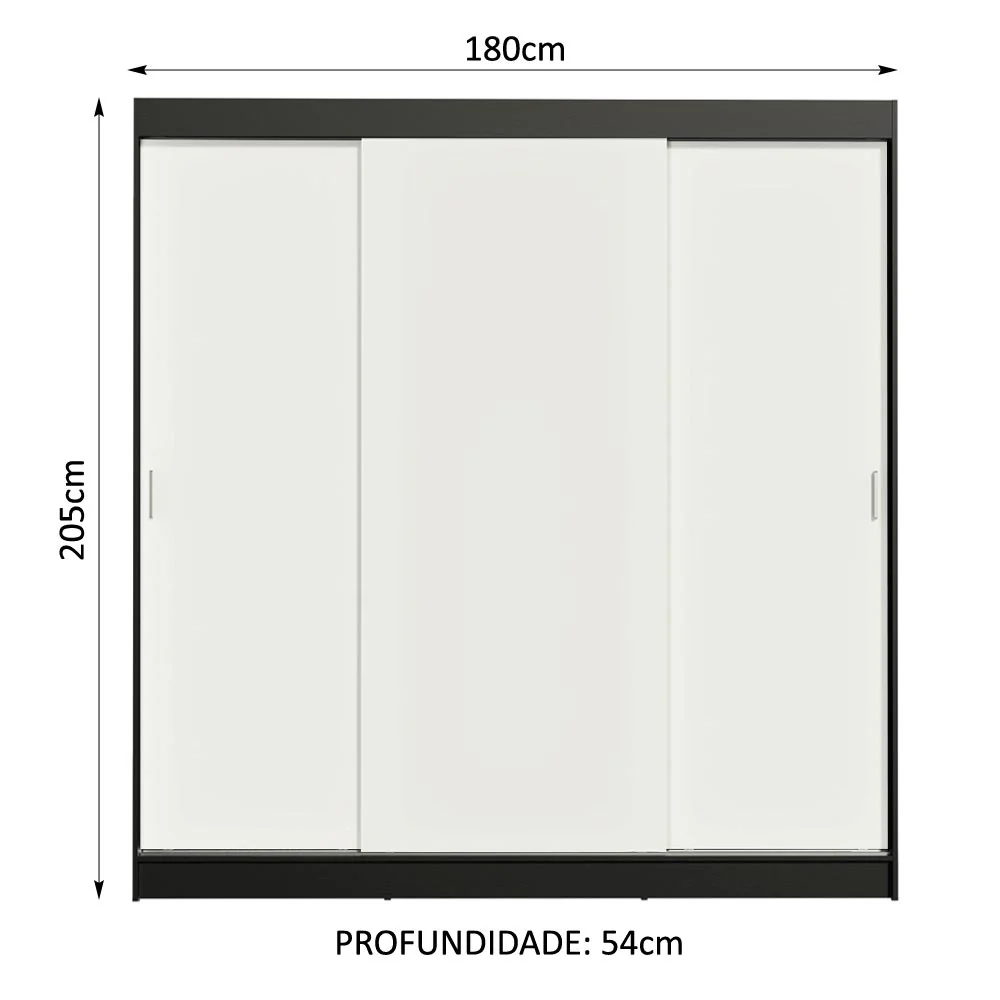 Guarda-Roupa Casal Madesa Reno 3 Portas de Correr Preto/Branco - Image 3