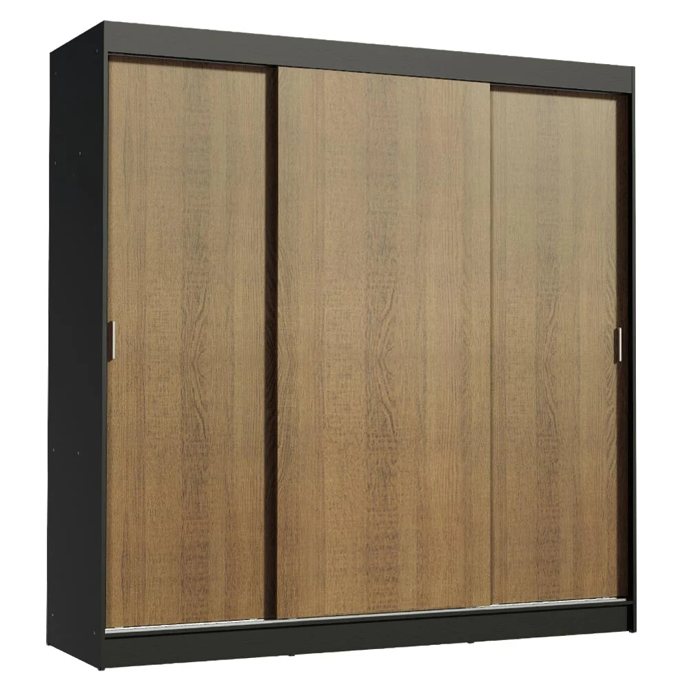 Guarda-Roupa Casal Madesa Reno 3 Portas de Correr  Preto/Rustic - Image 2