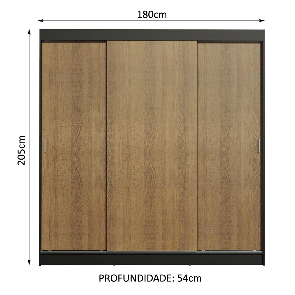 Guarda-Roupa Casal Madesa Reno 3 Portas de Correr  Preto/Rustic - Image 3