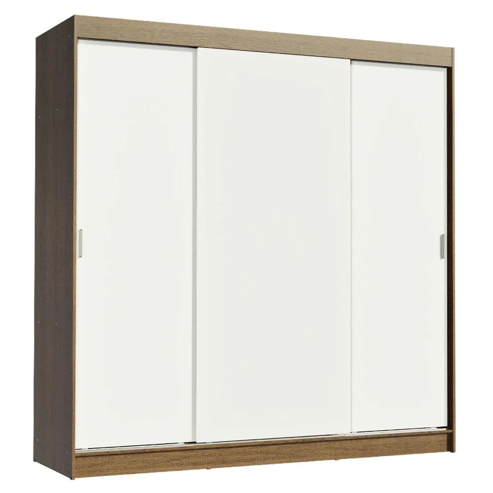 Guarda-Roupa Casal Madesa Reno 3 Portas de Correr Rustic/Branco - Image 2