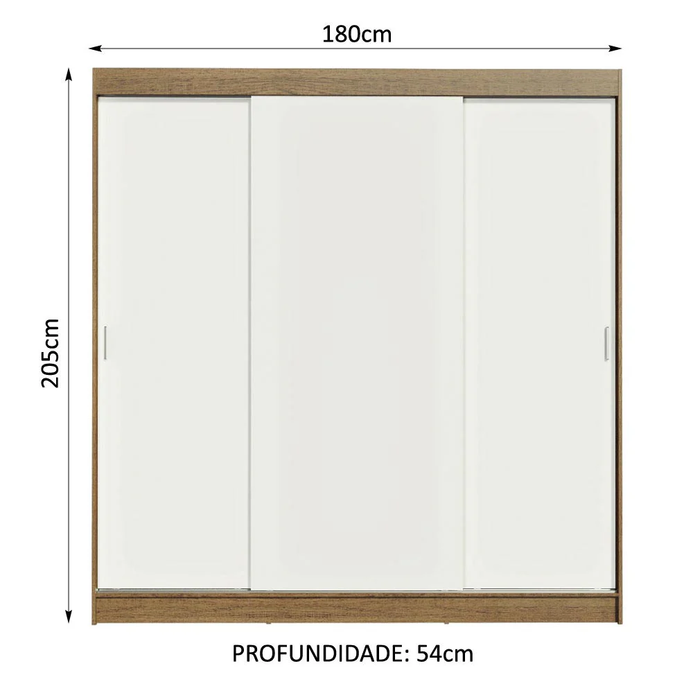 Guarda-Roupa Casal Madesa Reno 3 Portas de Correr Rustic/Branco - Image 3