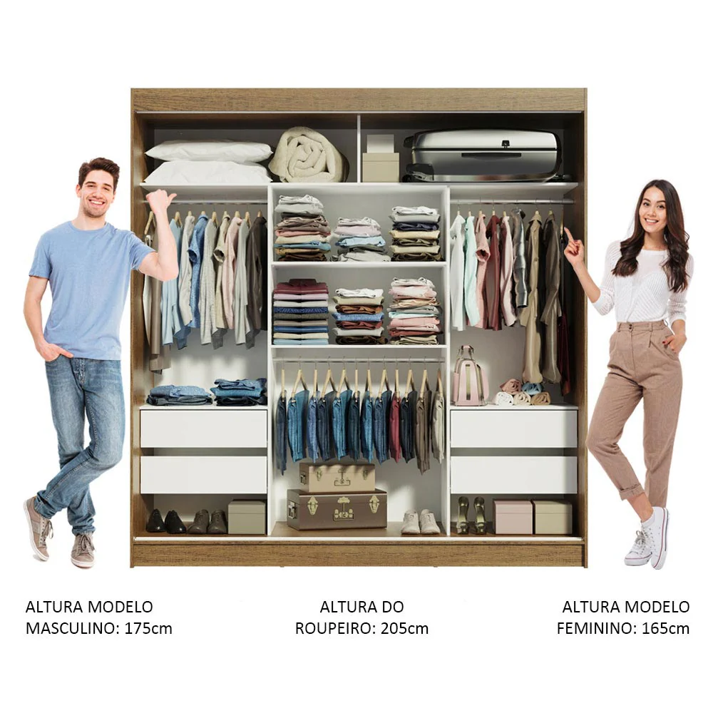 Guarda-Roupa Casal Madesa Reno 3 Portas de Correr Rustic/Branco - Image 4
