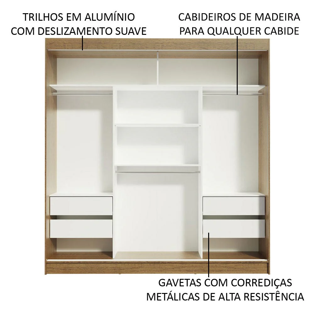 Guarda-Roupa Casal Madesa Reno 3 Portas de Correr Rustic/Branco - Image 5