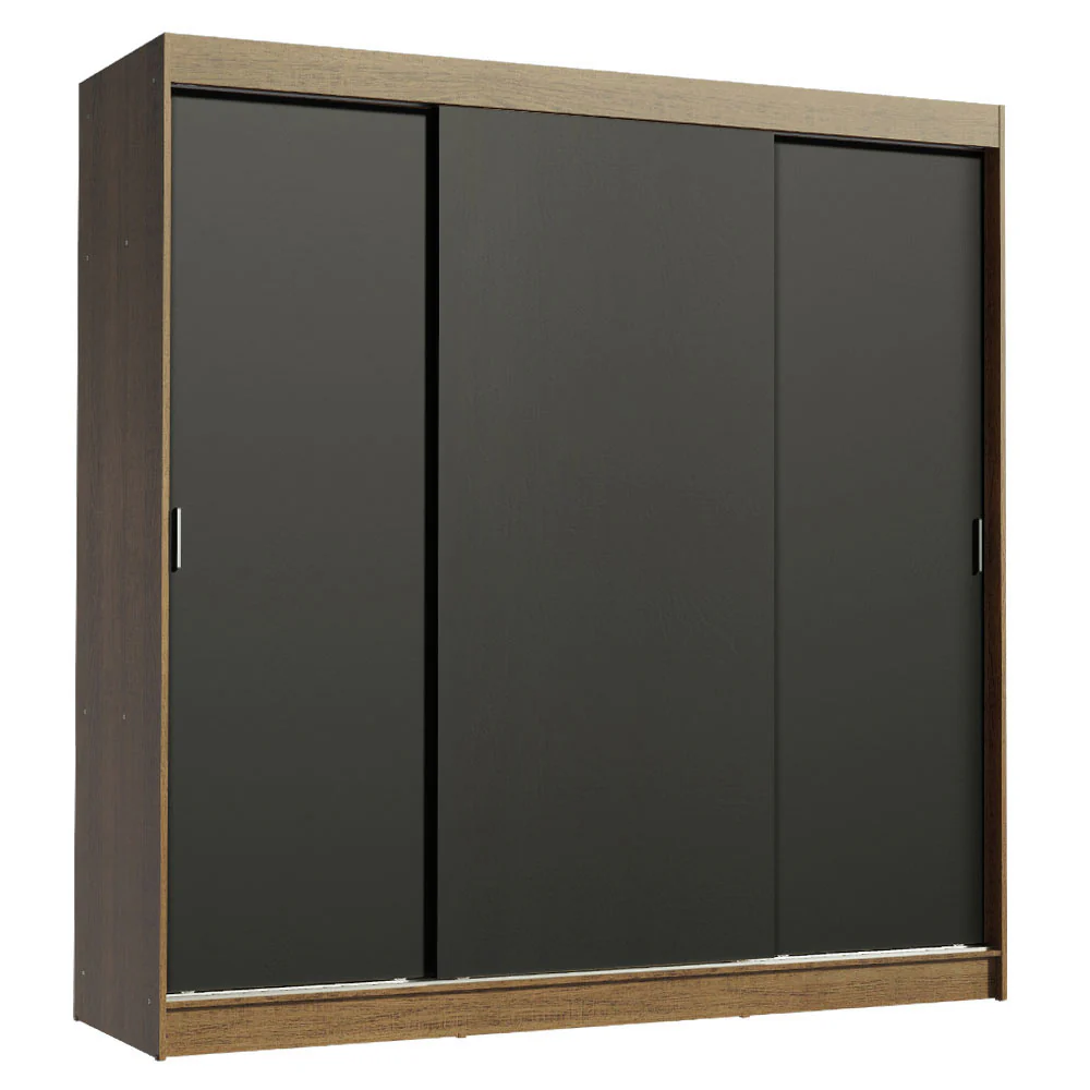 Guarda-Roupa Casal Madesa Reno 3 Portas de Correr Rustic/Preto - Image 2