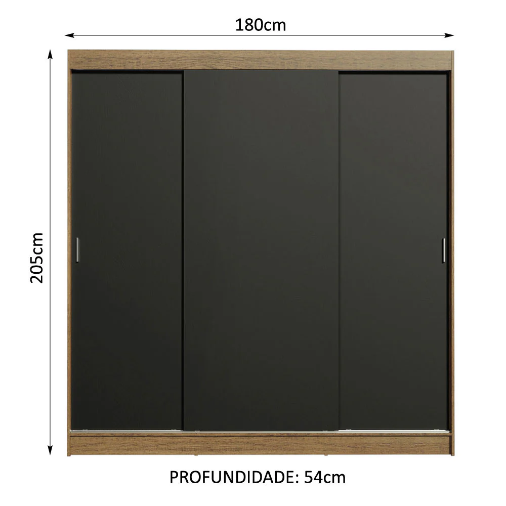 Guarda-Roupa Casal Madesa Reno 3 Portas de Correr Rustic/Preto - Image 3