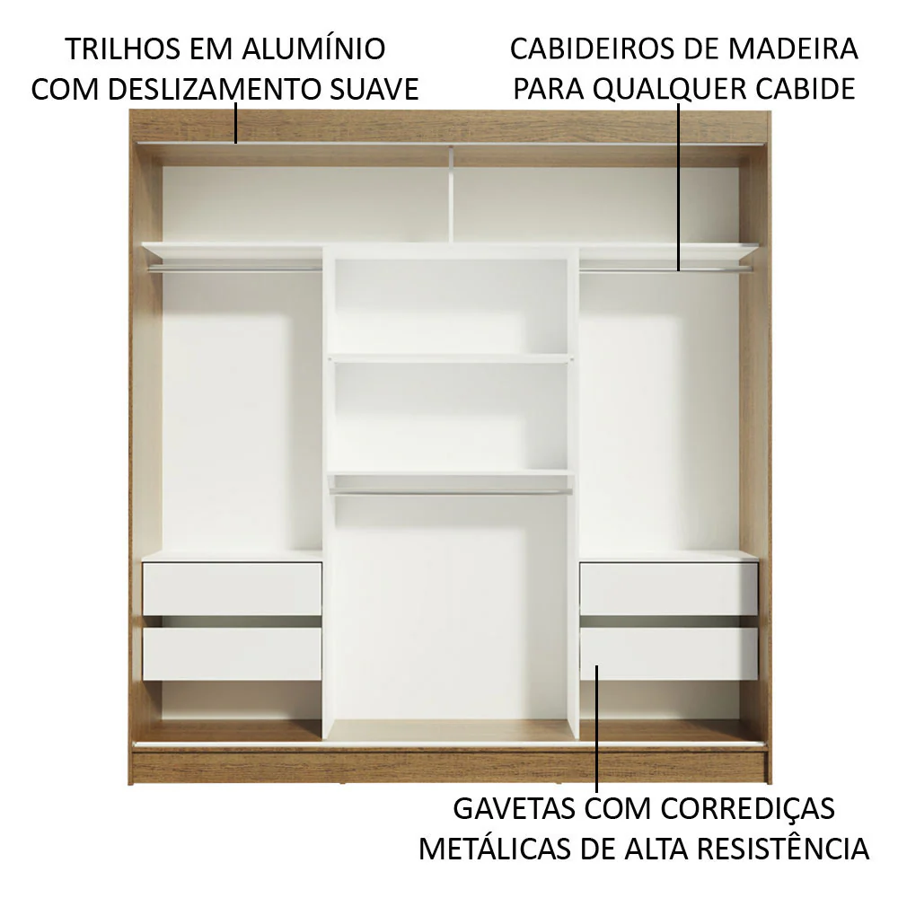 Guarda-Roupa Casal Madesa Reno 3 Portas de Correr Rustic/Preto - Image 5