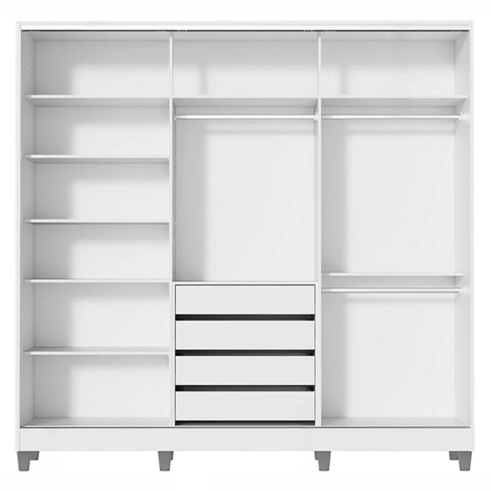 Guarda-Roupa Casal 100% MDF 3 Portas de Correr com Espelho com Pés Branco Royale Madesa - Image 11