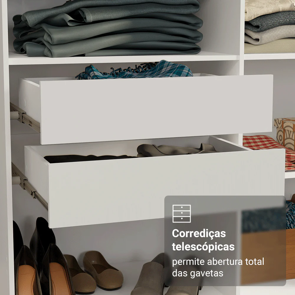 Guarda-Roupa Closet 4 Gavetas 180 cm Branco Venus Madesa - Image 6