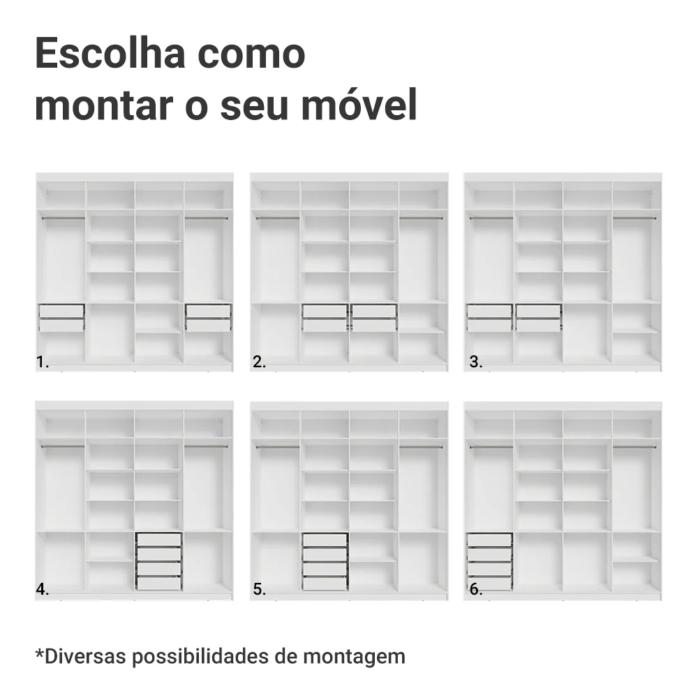 Guarda-Roupa Closet 4 Gavetas 216 cm Branco Venus Madesa - Image 5