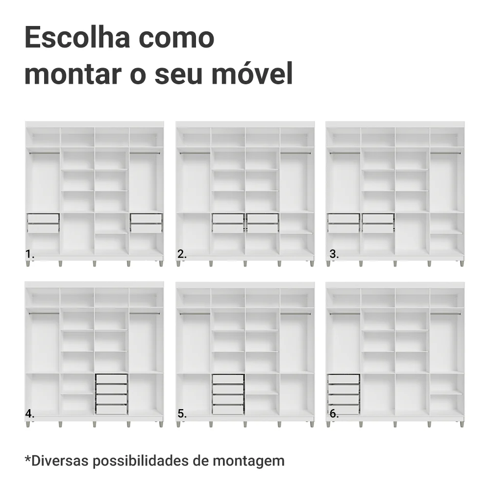 Guarda-Roupa Closet com Pés 4 Gavetas 216cm Branco Venus Madesa - Image 5
