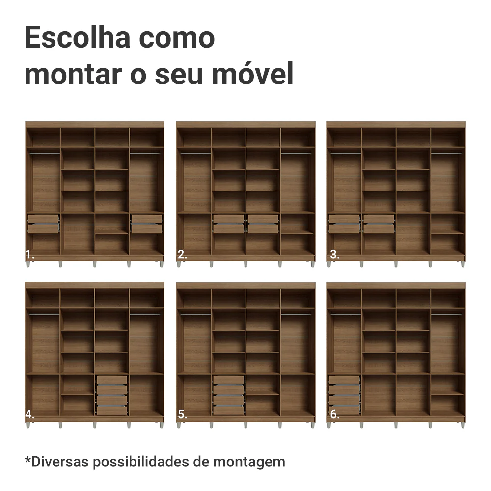 Guarda-Roupa Closet com Pés 4 Gavetas 216cm Rustic Venus Madesa - Image 5