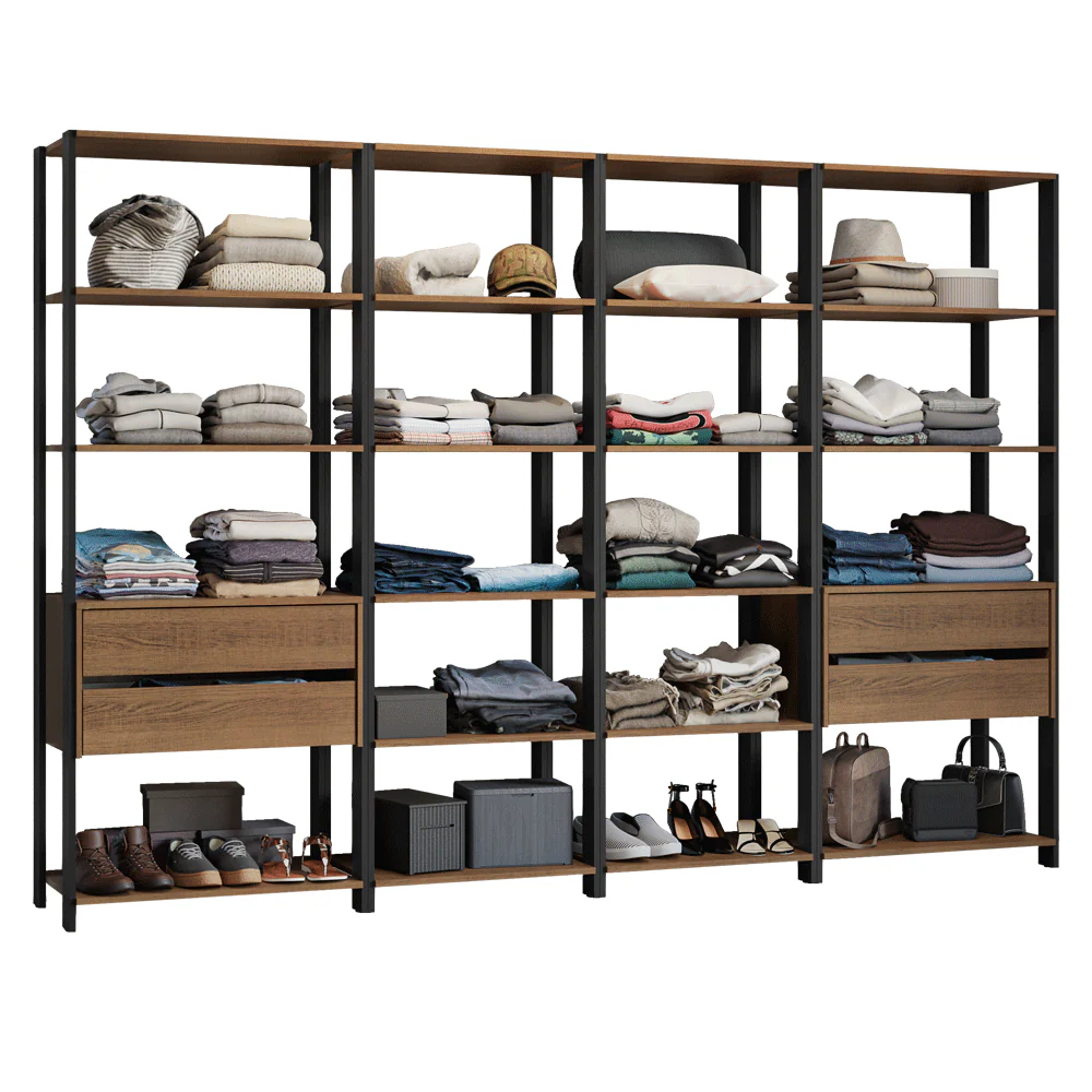 Guarda-Roupa Closet Modulado 4 Gavetas 18 Prateleiras 258cm Rustic/Preto Valencia Madesa - Image 2