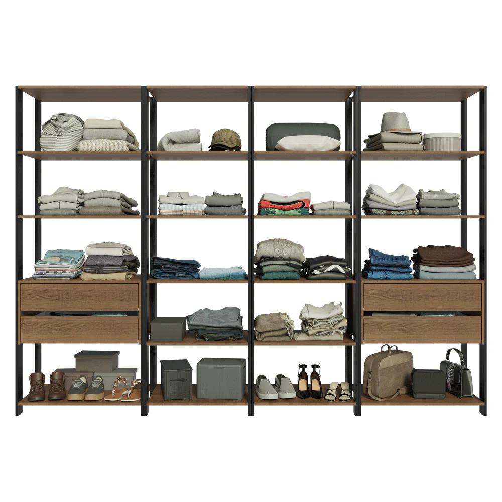 Guarda-Roupa Closet Modulado 4 Gavetas 18 Prateleiras 258cm Rustic/Preto Valencia Madesa - Image 6
