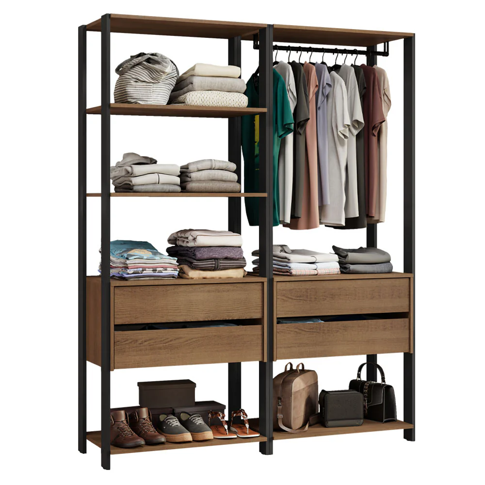 Guarda-Roupa Closet Modulado 4 Gavetas 6 Prateleiras 140cm Rustic/Preto Valencia Madesa - Image 2