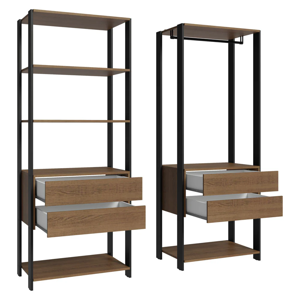 Guarda-Roupa Closet Modulado 4 Gavetas 6 Prateleiras 140cm Rustic/Preto Valencia Madesa - Image 5