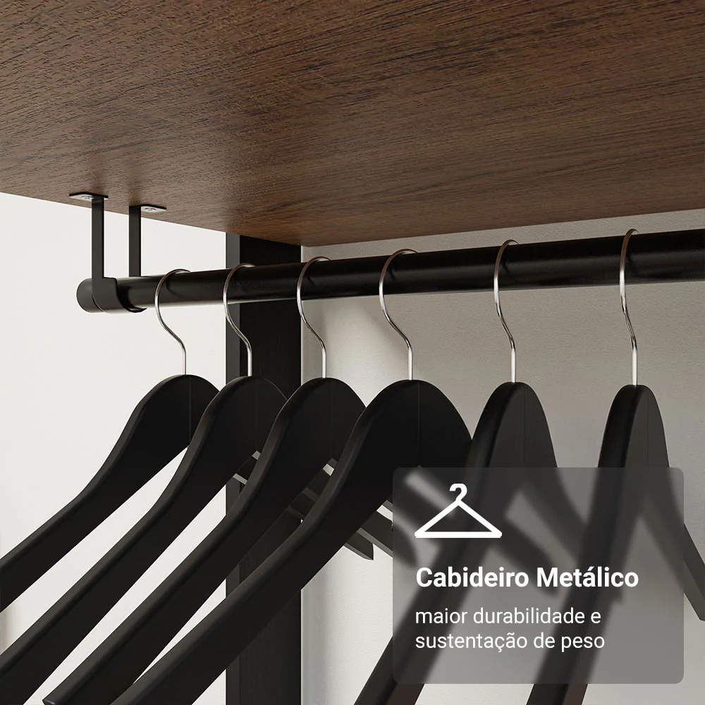 Guarda-Roupa Closet Modulado 4 Gavetas 6 Prateleiras 140cm Rustic/Preto Valencia Madesa - Image 7
