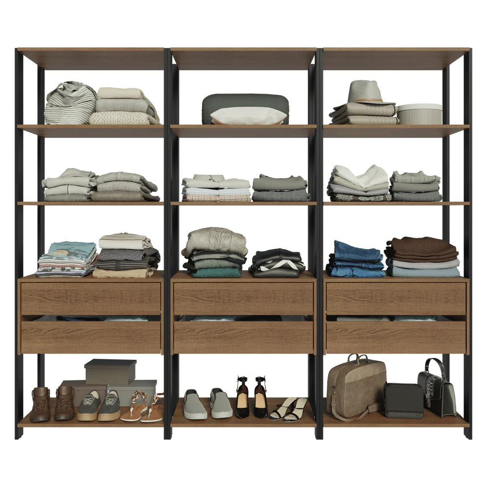 Guarda-Roupa Closet Modulado 6 Gavetas 12 Prateleiras 210cm Rustic/Preto Valencia Madesa - Image 6