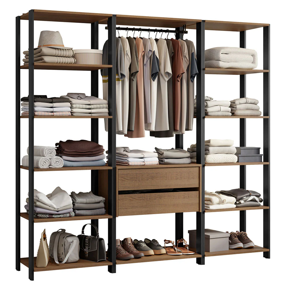 Guarda-Roupa Closet Modulado Valencia 2 Gavetas 188cm Rustic/Preto Madesa 01 - Image 2
