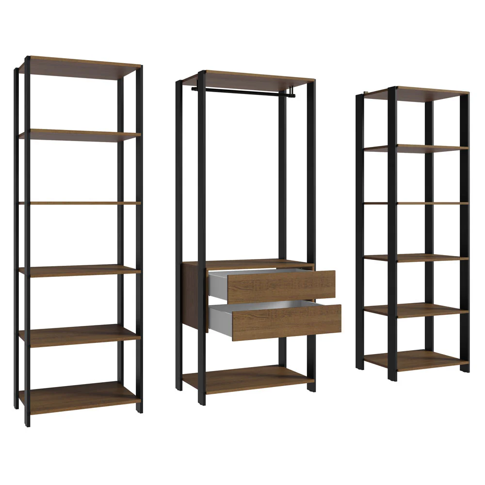 Guarda-Roupa Closet Modulado Valencia 2 Gavetas 188cm Rustic/Preto Madesa 01 - Image 4