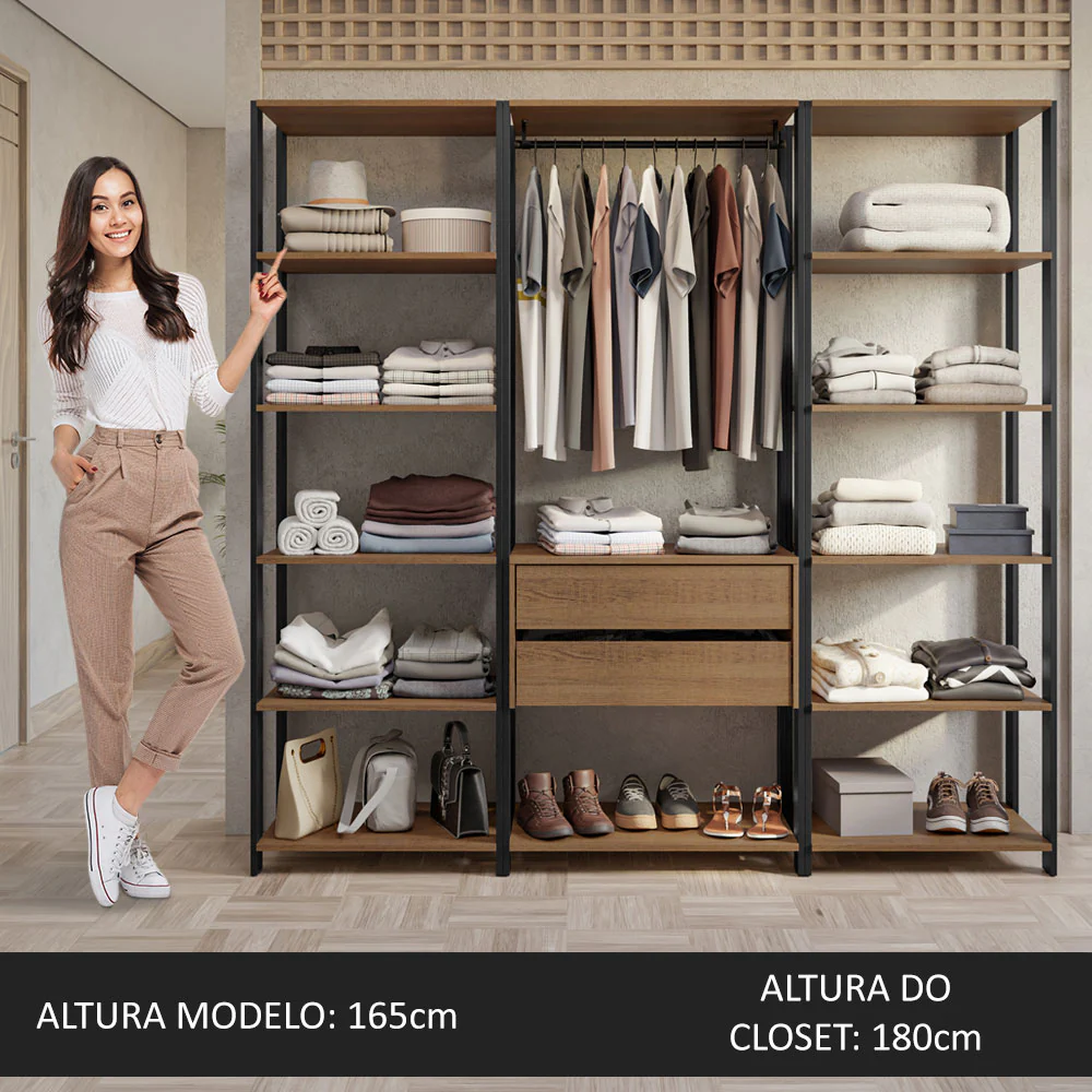 Guarda-Roupa Closet Modulado Valencia 2 Gavetas 188cm Rustic/Preto Madesa 01 - Image 5