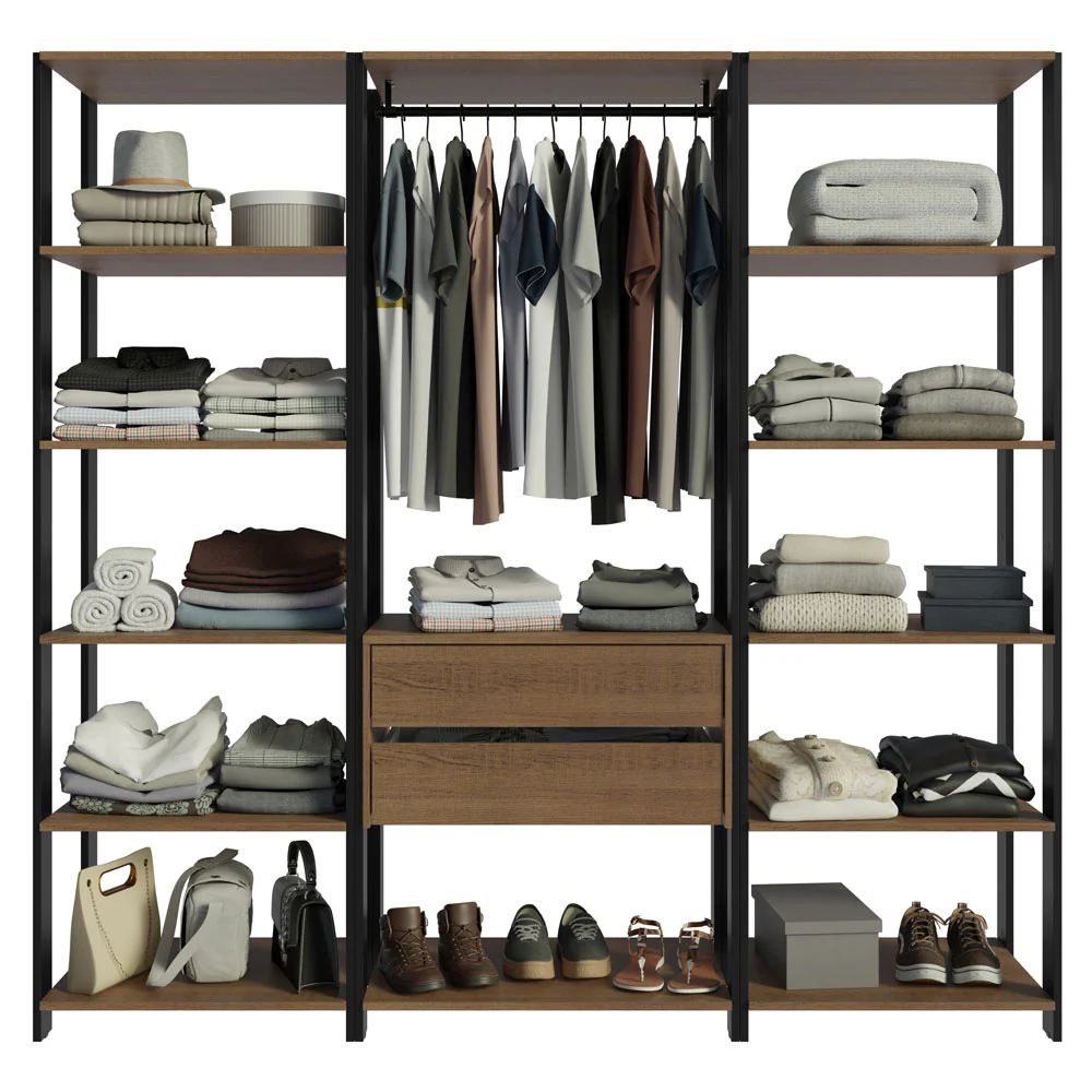 Guarda-Roupa Closet Modulado Valencia 2 Gavetas 188cm Rustic/Preto Madesa 01 - Image 9