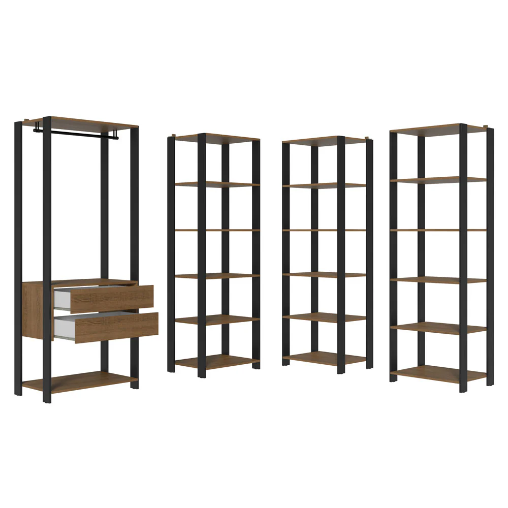 Guarda-Roupa Closet Modulado 2 Gavetas 247 cm Rustic/Preto Valencia Madesa - Image 4