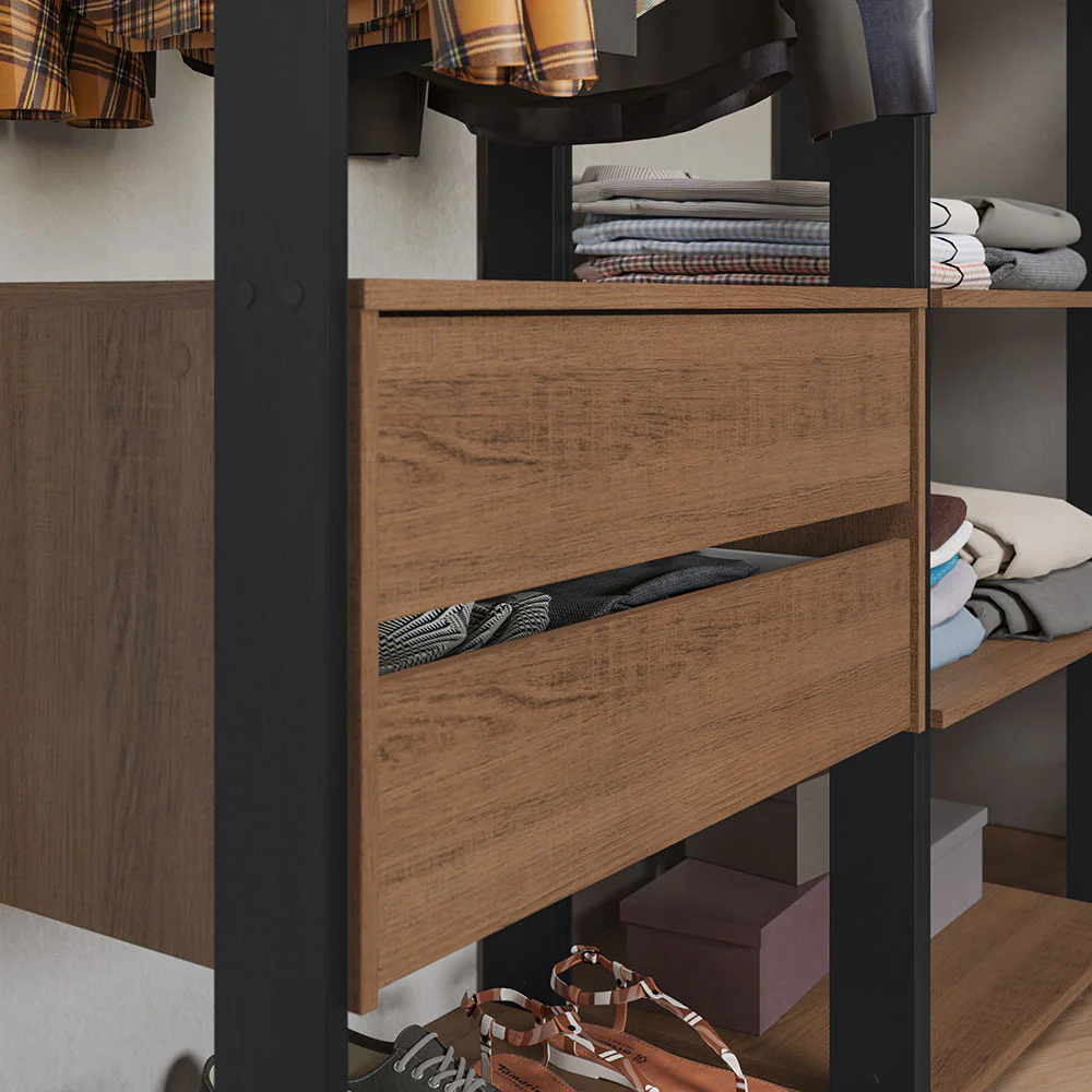 Guarda-Roupa Closet Modulado 2 Gavetas 247 cm Rustic/Preto Valencia Madesa - Image 8