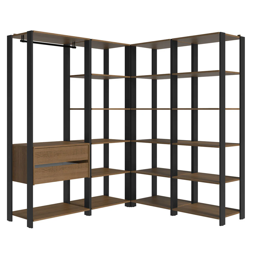Guarda-Roupa Closet Modulado 2 Gavetas 247 cm Rustic/Preto Valencia Madesa - Image 9