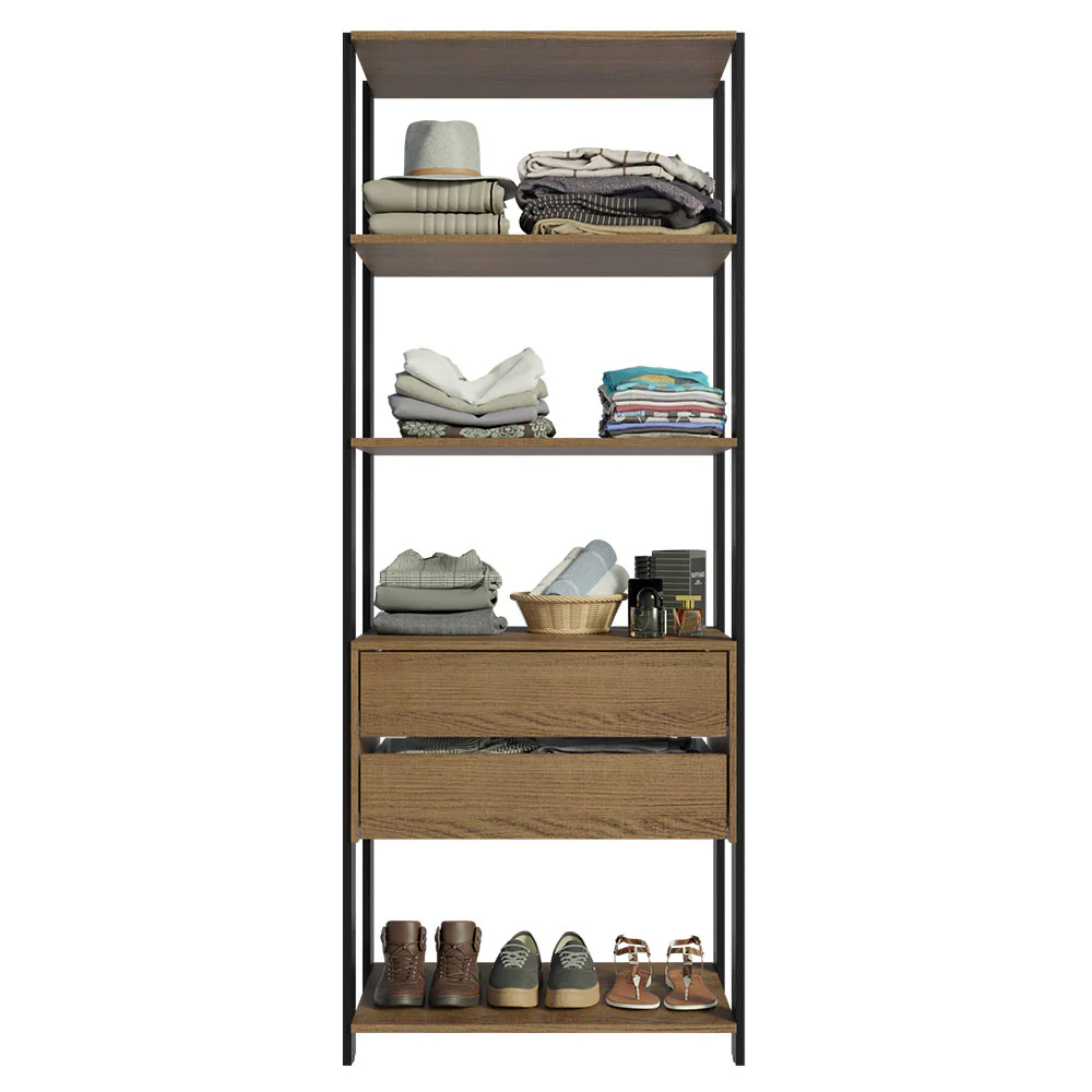 Guarda-Roupa Closet Modulado 2 Gavetas 4 Prateleiras 70cm Rustic/Preto Valencia Madesa - Image 8