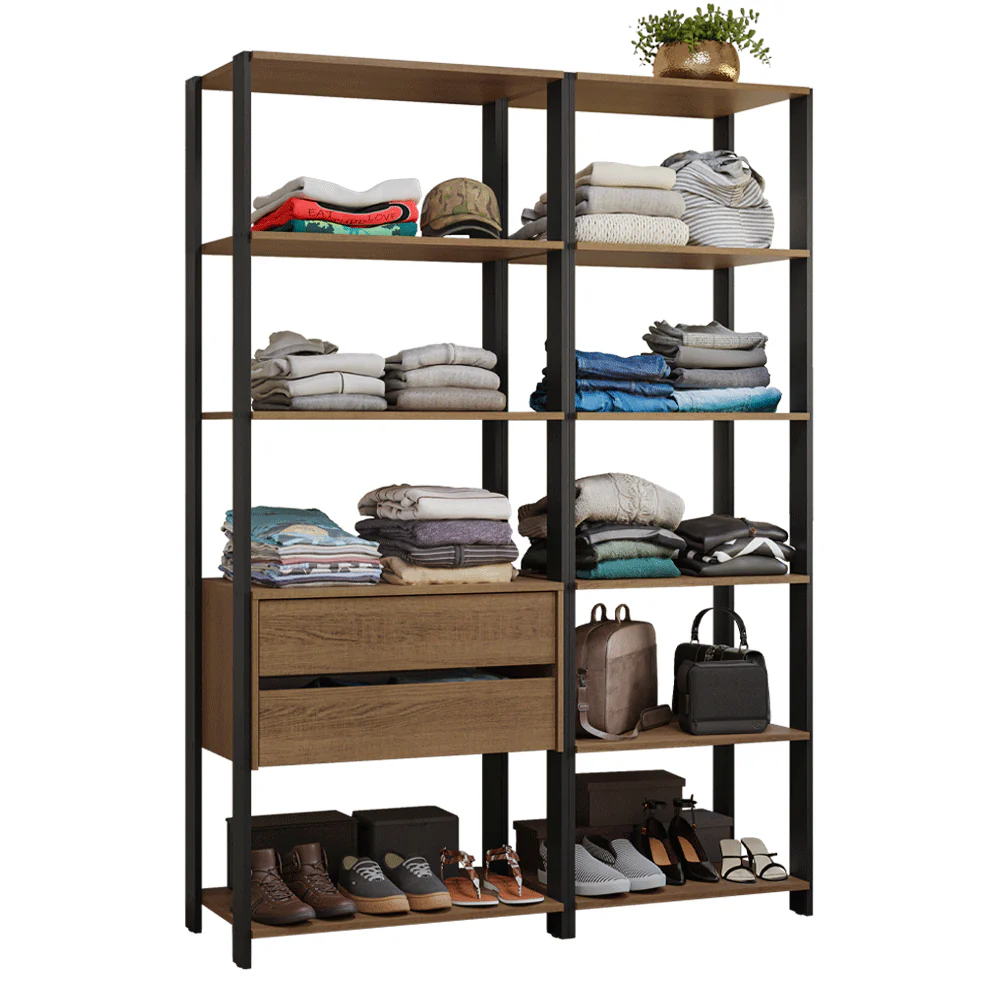 Guarda-Roupa Closet Modulado Valencia 2 Gavetas 9 Prateleiras 129cm Rustic/Preto Madesa - Image 2