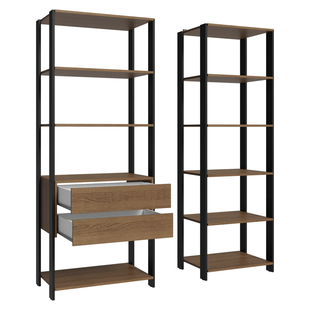 Guarda-Roupa Closet Modulado Valencia 2 Gavetas 9 Prateleiras 129cm Rustic/Preto Madesa - Image 5