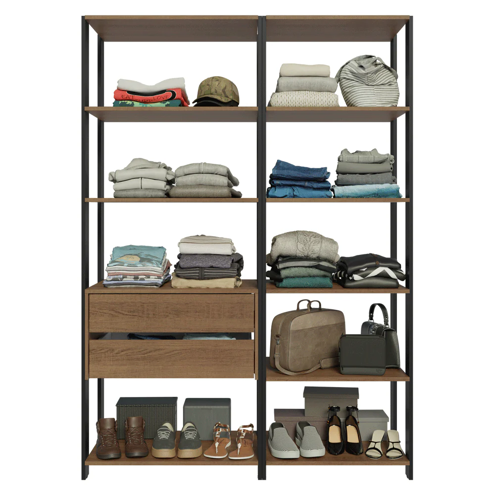 Guarda-Roupa Closet Modulado Valencia 2 Gavetas 9 Prateleiras 129cm Rustic/Preto Madesa - Image 6