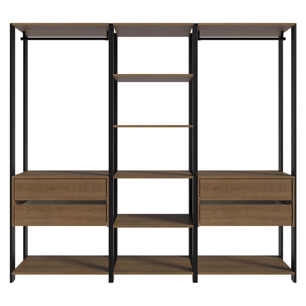 Guarda-Roupa Closet Modulado 4 Gavetas 199cm Rustic/Preto Madesa 02 Valencia - Image 7