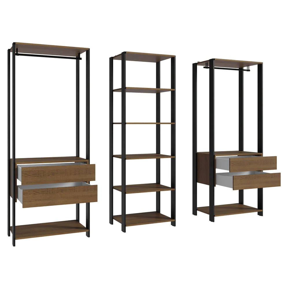 Guarda-Roupa Closet Modulado 4 Gavetas 199cm Rustic/Preto Madesa 02 Valencia - Image 8