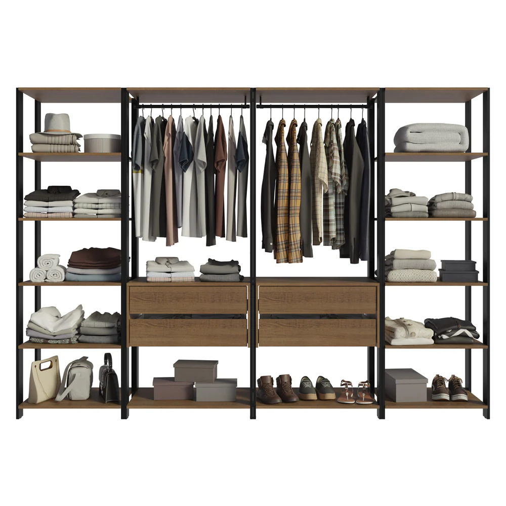 Guarda-Roupa Closet Modulado 4 Gavetas 258cm Rustic/Preto Madesa 01 Valencia - Image 5
