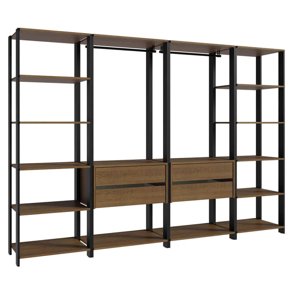 Guarda-Roupa Closet Modulado 4 Gavetas 258cm Rustic/Preto Madesa 01 Valencia - Image 8