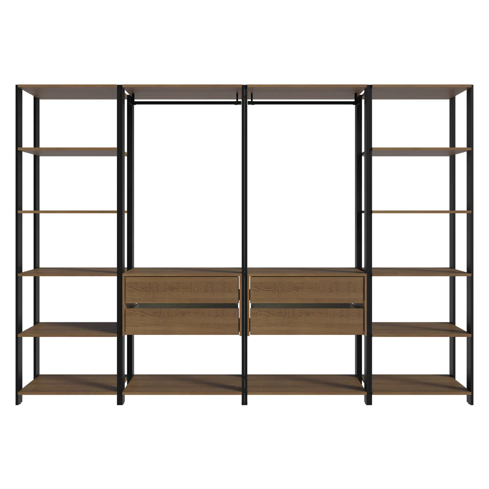 Guarda-Roupa Closet Modulado 4 Gavetas 258cm Rustic/Preto Madesa 01 Valencia - Image 9
