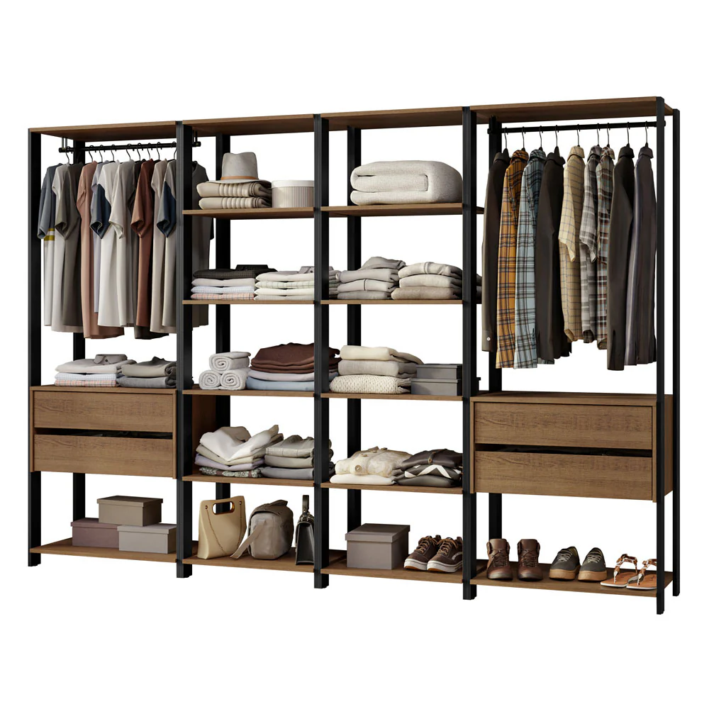 Guarda-Roupa Closet Modulado Valencia 4 Gavetas 258cm Rustic/Preto Madesa 02 - Image 2