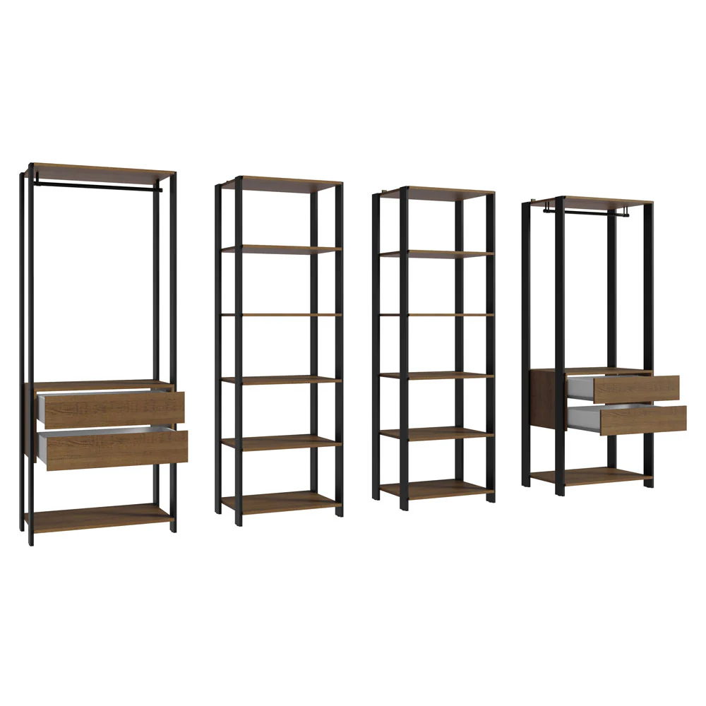 Guarda-Roupa Closet Modulado Valencia 4 Gavetas 258cm Rustic/Preto Madesa 02 - Image 4