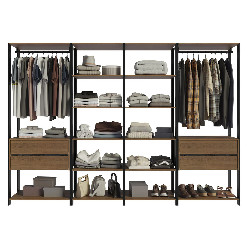 Guarda-Roupa Closet Modulado Valencia 4 Gavetas 258cm Rustic/Preto Madesa 02 - Image 8