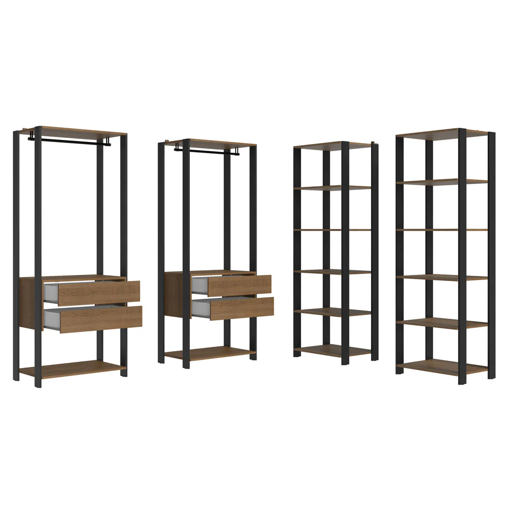Guarda-Roupa Closet Modulado 4 Gavetas 258 cm Rustic/Preto Valencia Madesa 03 - Image 4